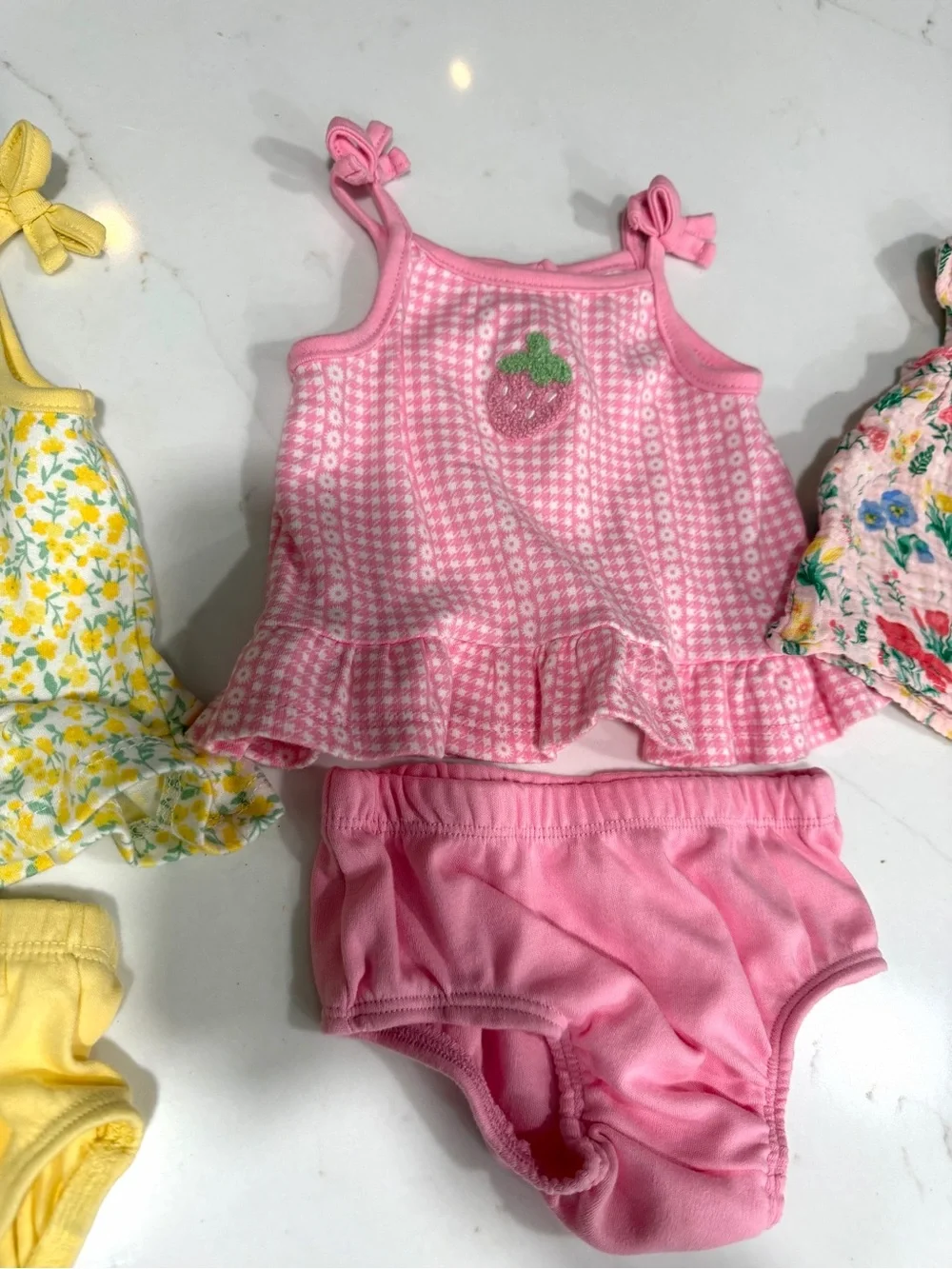 3 Baby Girls Tank Top and Bloomer Sets (3-6 and 6-9). Angel Dear and Little Lass